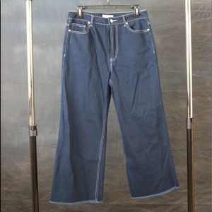 Wide Leg Blue Jeans with White Stitching